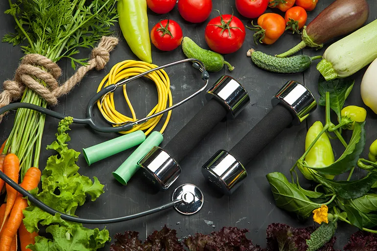 vegetable and gym equipment