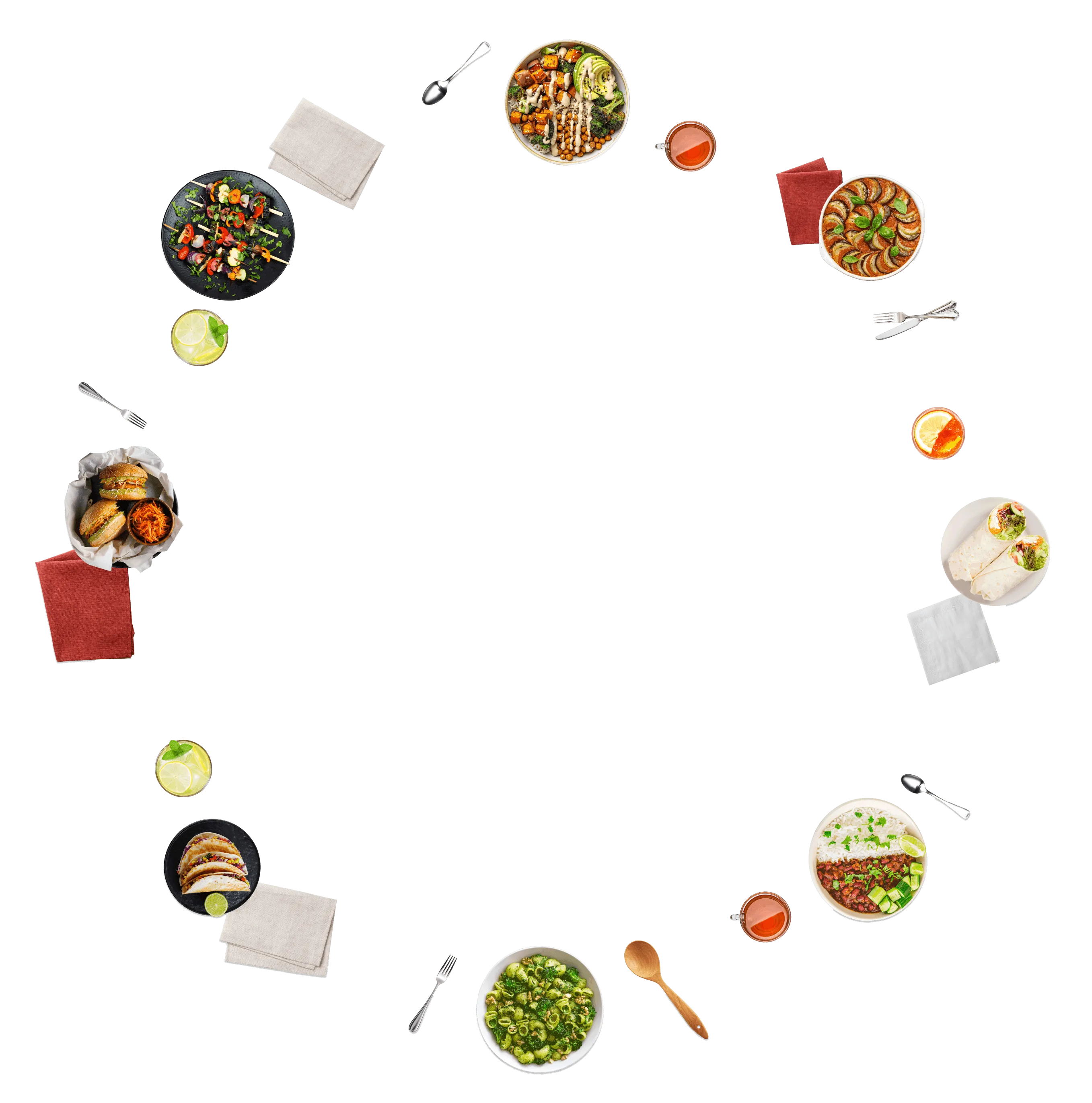 Various food items place in a circle